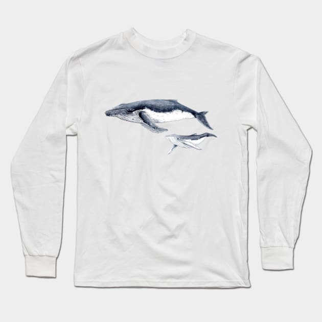 Humpback whale mother and baby Long Sleeve T-Shirt by chloeyzoard